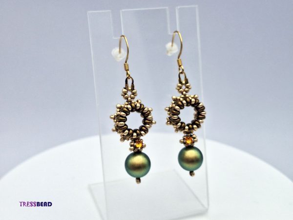 Green Dangle Beaded Earrings - Image 3