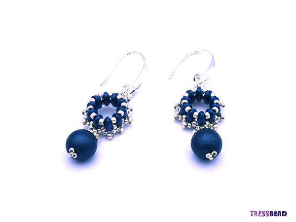 Stunning Navy Blue and Silver Color Statement Beaded Dangle Earrings.