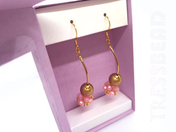 Rose Beaded Bead Curved Dangle Earrings - Image 3