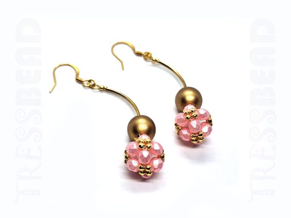 Rose Beaded Bead Curved Dangle Earrings