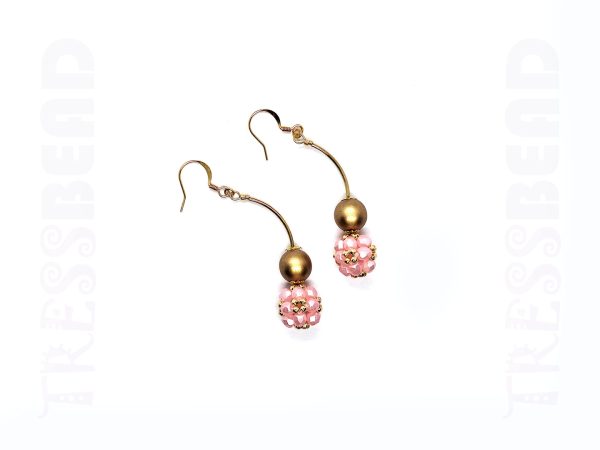 Rose Beaded Bead Curved Dangle Earrings - Image 2