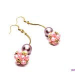 Stunning Handmade Rose Hollow Beaded Bead Curved Dangle Earrings with Swarovski Sparkle