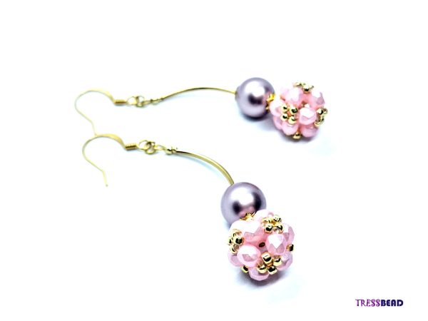 Stunning Handmade Rose Hollow Beaded Bead Curved Dangle Earrings with Swarovski Sparkle