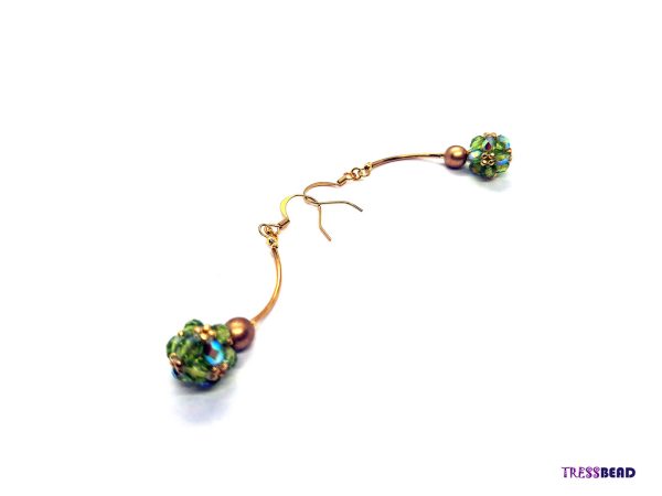 Green Beaded Bead Dangle Curved Earrings