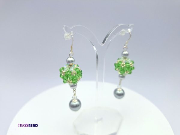 Green Beaded Ball Earrings - Image 4