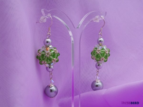 Green Beaded Ball Earrings - Image 2