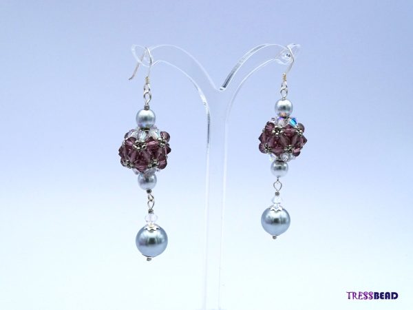 Purple Beaded Ball Earrings - Image 4