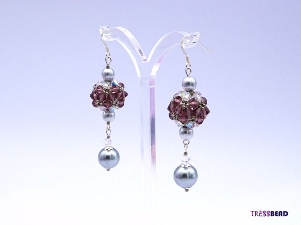 Purple Beaded Ball Earrings - Image 3