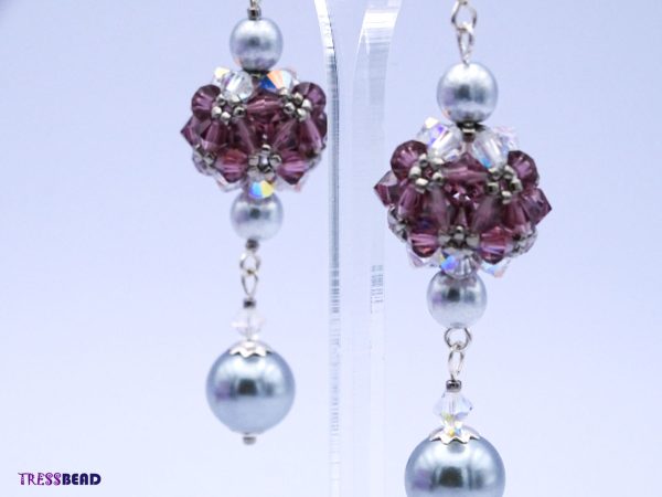 Purple Beaded Ball Earrings