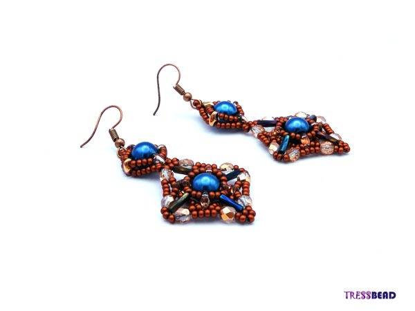 Copper Blue Unique Beaded Earrings