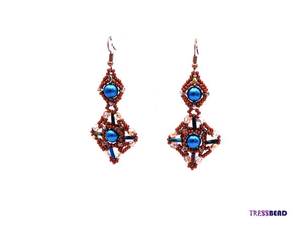 Copper Blue Unique Beaded Earrings - Image 4