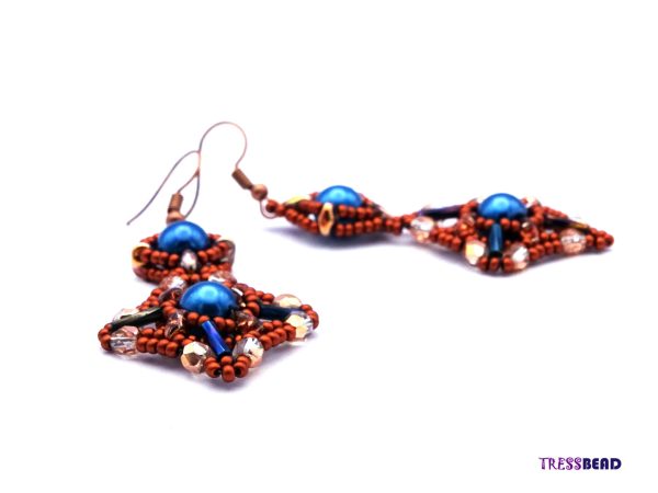 Copper Blue Unique Beaded Earrings - Image 3