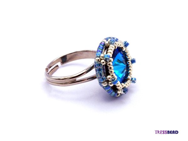 Blue Rivoli Beaded Ring - Image 3