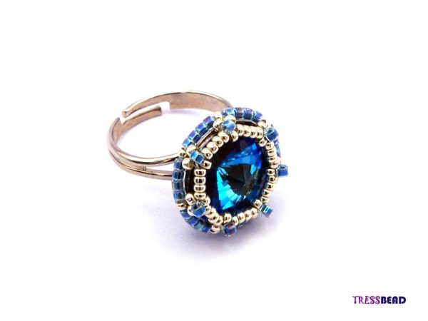 Blue Rivoli Beaded Ring