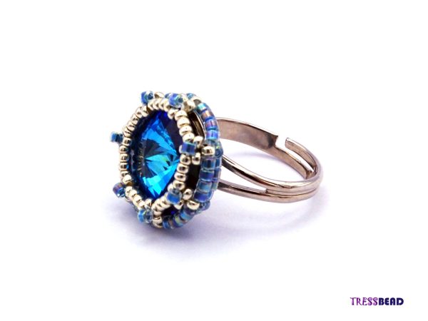 Blue Rivoli Beaded Ring - Image 4