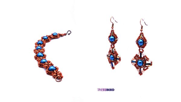 Copper Blue Unique Beaded Earrings - Image 5