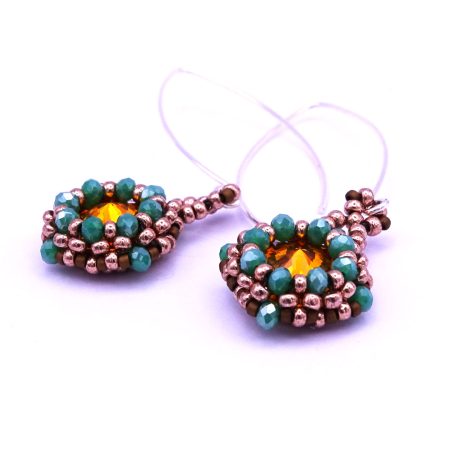 Beaded Topaz Color Swarovski Rivoli Dangle Earrings Elevate your style with these exquisite beaded earrings, meticulously crafted to perfection.