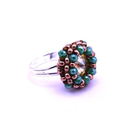 Golden Shadow Swarovski Rivoli Rivoli Beaded Adjustable Ring