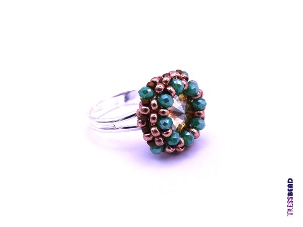 Golden Shadow Swarovski Rivoli Rivoli Beaded Adjustable Ring