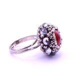 Silver Statement Beaded Adjustable Ring