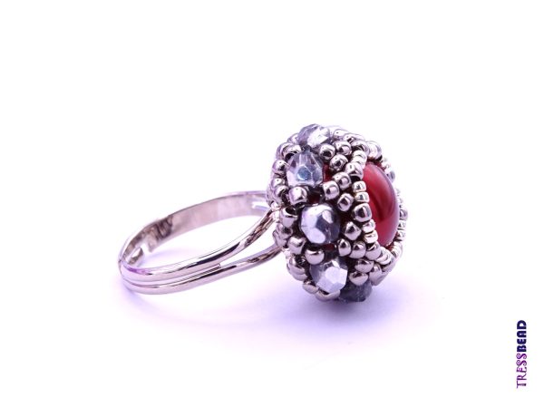 Silver Statement Beaded Adjustable Ring