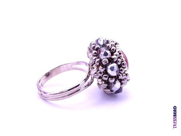 Silver Statement Beaded Adjustable Ring