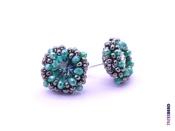 turquoise swarovski rivoli beaded post earrings