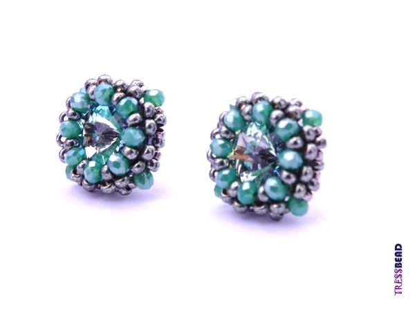 turquoise swarovski rivoli beaded post earrings