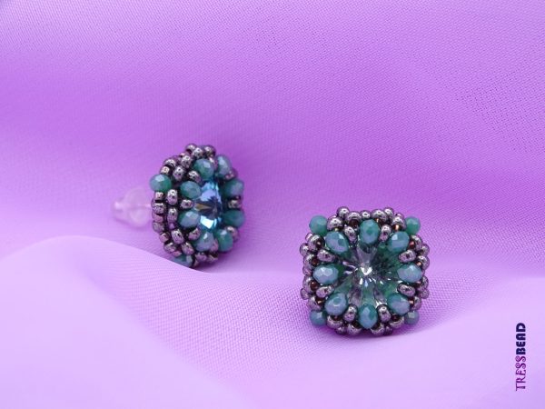 turquoise swarovski rivoli beaded post earrings