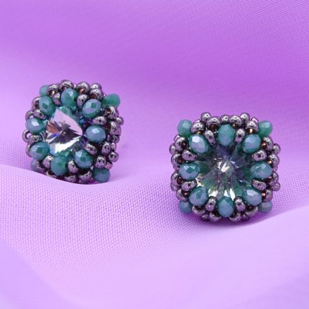turquoise swarovski rivoli beaded post earrings