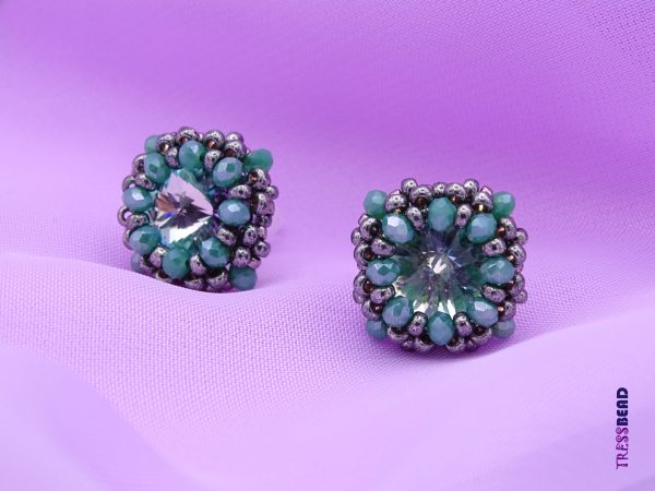 turquoise swarovski rivoli beaded post earrings