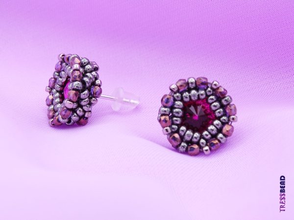 swarovski fushia beaded post earrings