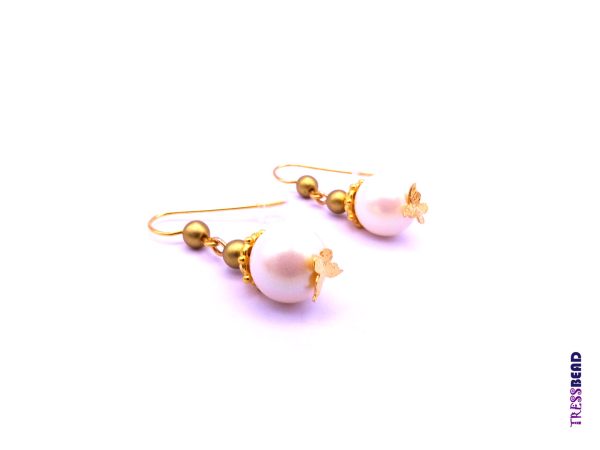 Golden Butterfly Pearl Dangle Earrings - Image 2