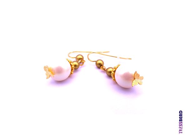 Golden Butterfly Pearl Dangle Earrings - Image 5