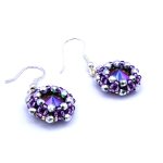 Purple Handwoven Beaded Dangle Earrings