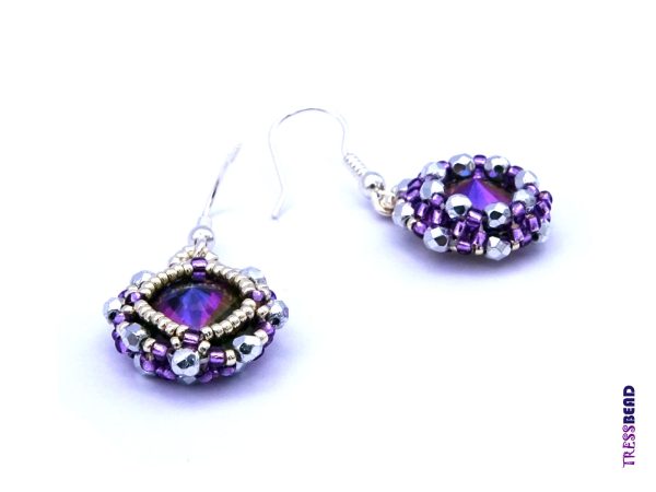 Purple Handwoven Beaded Dangle Earrings - Image 3