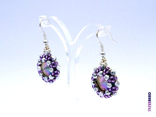 Purple Handwoven Beaded Dangle Earrings - Image 4