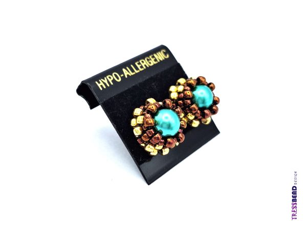 Petrol Beaded Stud Earrings