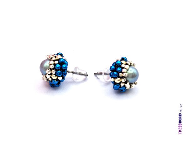 Blue Beaded Stud Earrings - Image 5