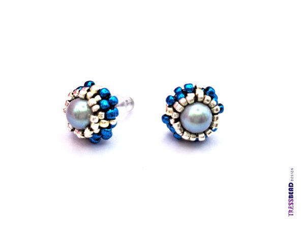 Blue Beaded Stud Earrings - Image 4