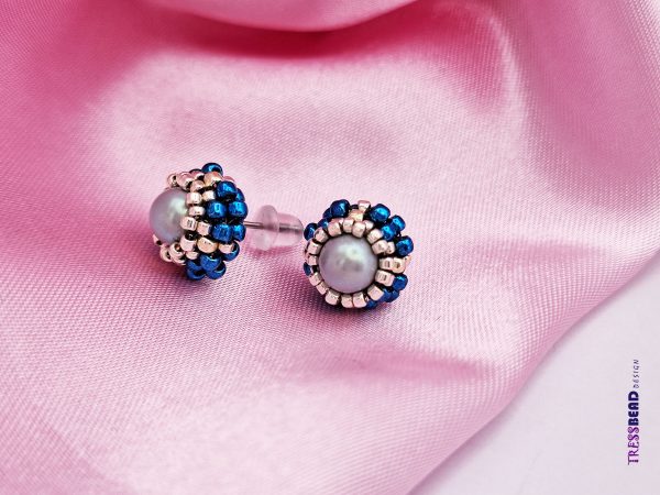 Blue Beaded Stud Earrings - Image 3