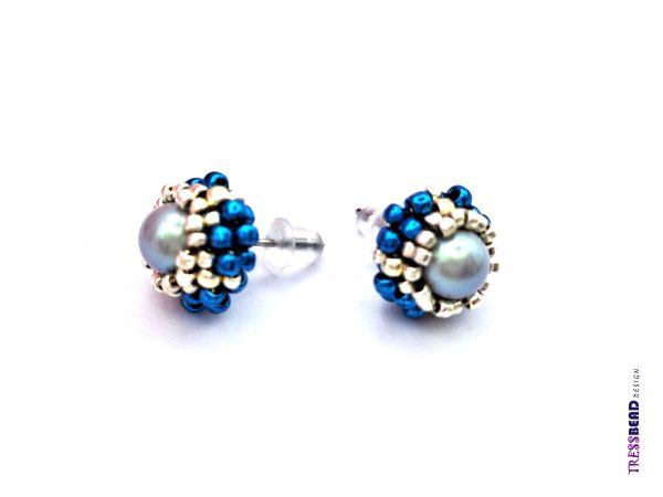 Blue Beaded Stud Earrings - Image 2