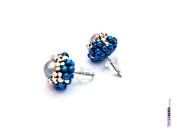 Blue Beaded Stud Earrings