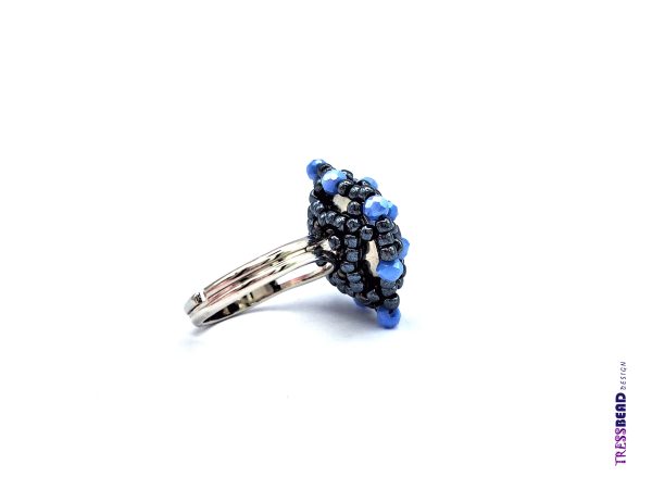 Ocean Blue rivoli adjustable beaded ring