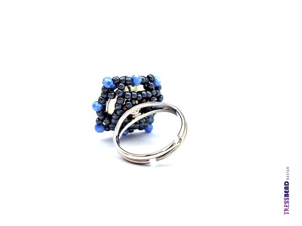 Ocean Blue rivoli adjustable beaded ring