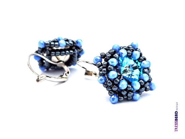 Ocean blue rivoli lever back beaded earrings