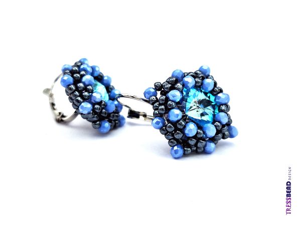 Ocean blue rivoli lever back beaded earrings