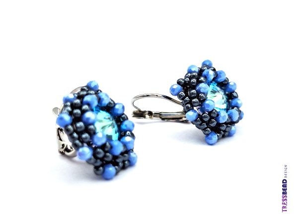 Ocean blue rivoli lever back beaded earrings