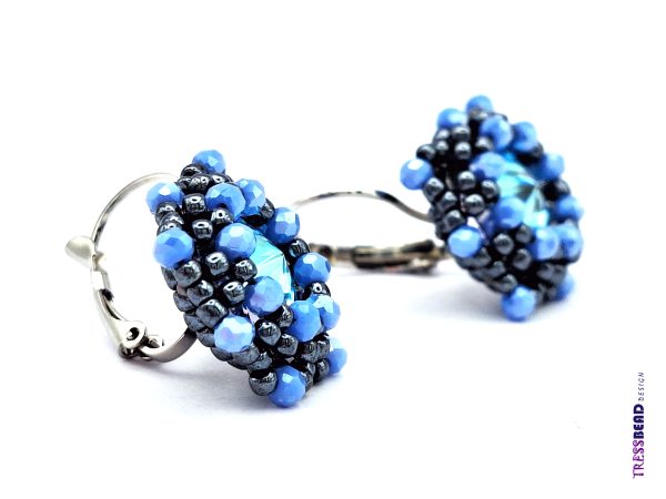 Ocean blue rivoli lever back beaded earrings