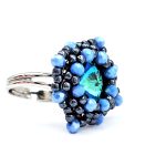 Ocean Blue rivoli adjustable beaded ring